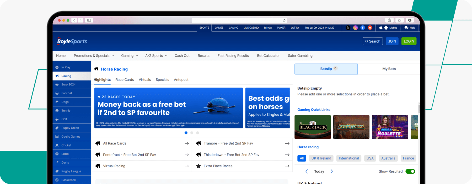 screenshot of boylesports glorious goodwood betting page